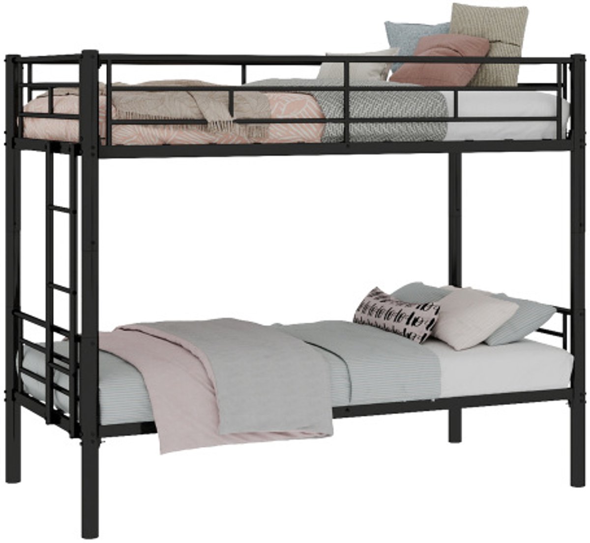 Metallen stapelbed 90x190 cm – ladder, reling, ombouwbaar tot 2 eenpersoonsbedden, zwart, matras niet inbegrepen