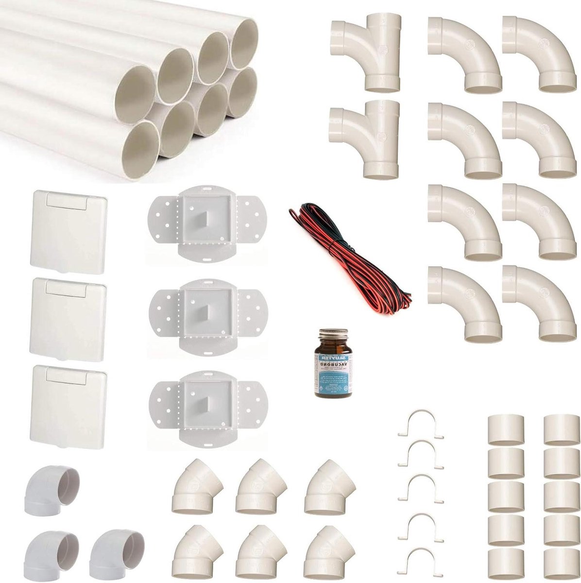 Centrale stofzuiger inbouwset - DIY montageset - Installatie pijpleidingen - Voor 3 zuigdozen - Compleet met fittingen - Wit