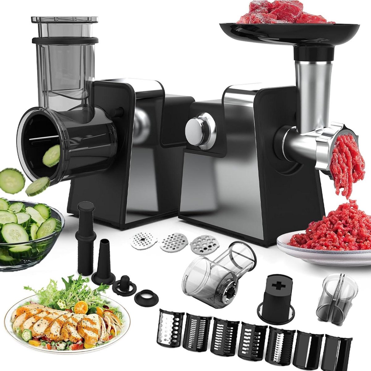 Elektrische Keukenmachine - Multifunctionele Rasp - Maaltijden Bereiden - 2-in-1 Functionaliteit - 600 W Vermogen - Zilverkleurig