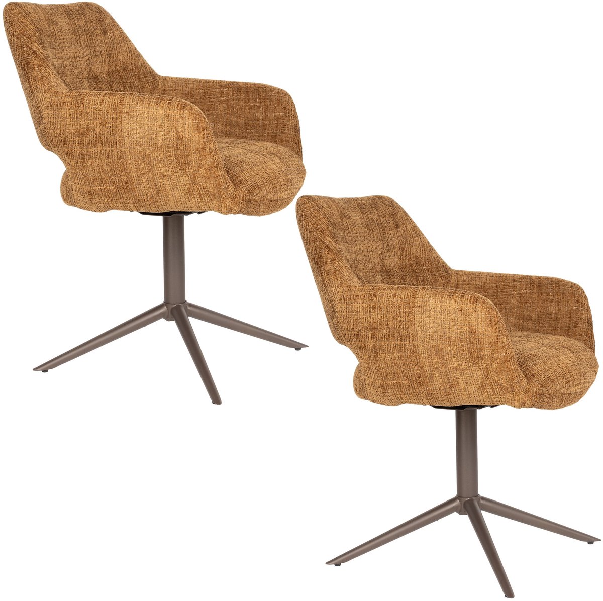 Housecraft Living Merel Eetkamerstoelen Armleuning Okergeel - Set van 2