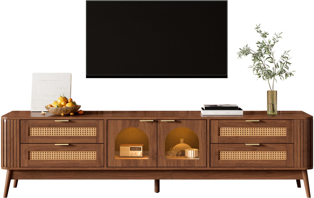TV-Schrank met LED Beleuchtung - Walnut Sideboard - Comfortabel Opbergen - 180x40x50 cm