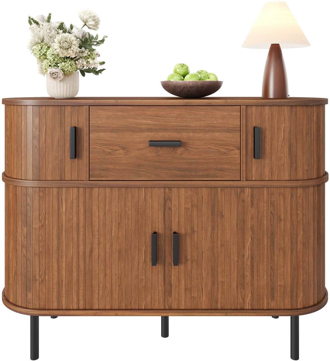 Dressoir Met Schuifdeuren - Buffetkast Met Lade En Opbergruimte - Walnoot
