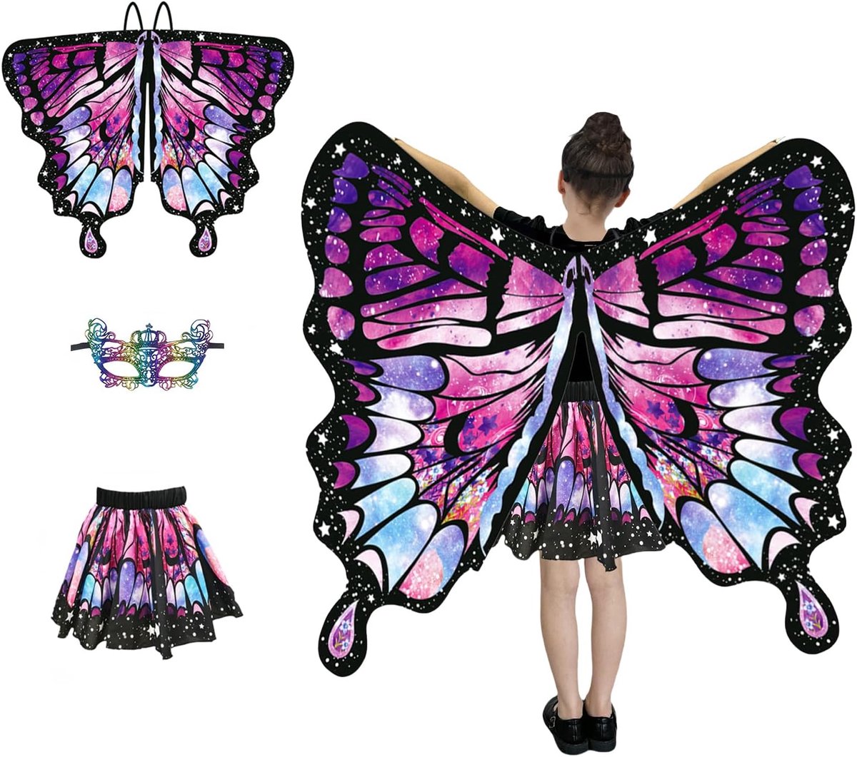 Kids Cape, Fairy Butterfly Wings, Kostuum Kinderen, Hoofdbanden en Stickers, Geschikt voor Halloween Party Dress Up