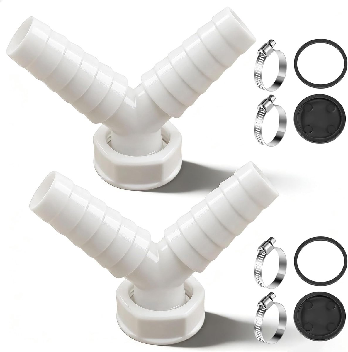 2 stuks wasmachine-afvoeradapter, 1 inch dubbele aansluiting wasmachine aansluiting afvoer met 4 slangklemmen voor gebruik in wasmachines