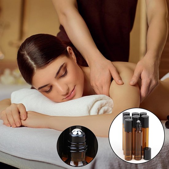 Rollon Lege Rollon Flessen voor Essentiële Oliën, Bruin, Rollon, voor Oliën met Roestvrijstalen Rol, Essentiële Oliën, Lotion, Parfum, Massage — afbeelding 4