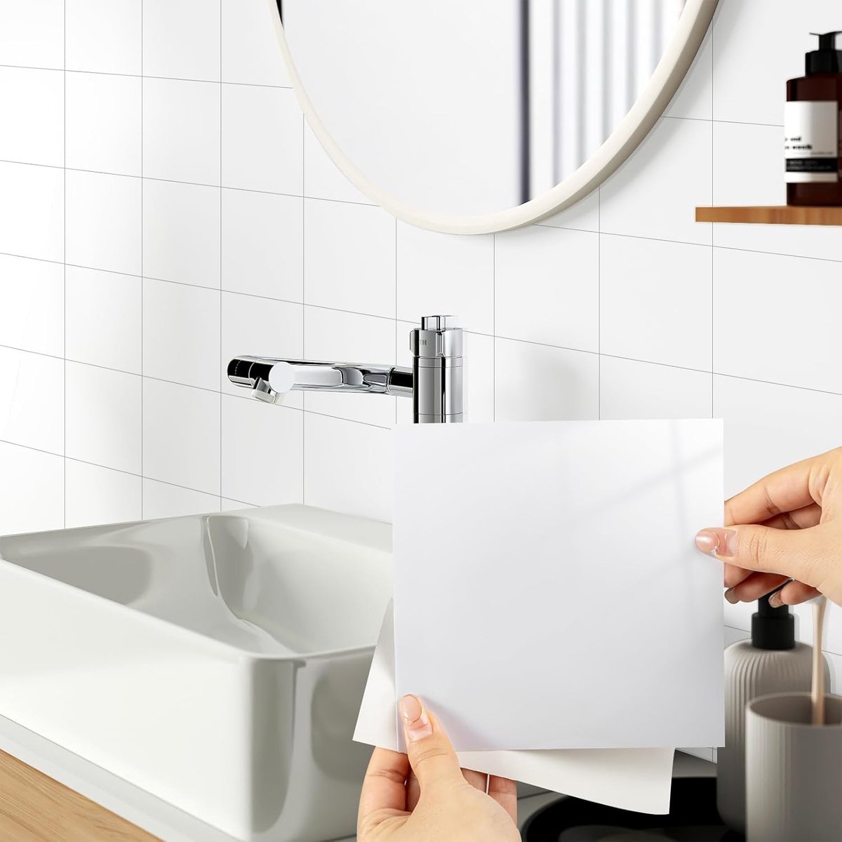 Tegelstickers 15 x 15 cm, wit, 50 stuks tegelfolie, badkamer, waterdicht, kleeftegels, keuken, zelfklevende tegelfolie voor badkamer, keukenachterwand