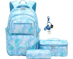 Rugzak Set - Boekentas Meisjes - Naar School - 3 Delig Waterdicht - 45x30x17 cm - Gegradieerd Blauw