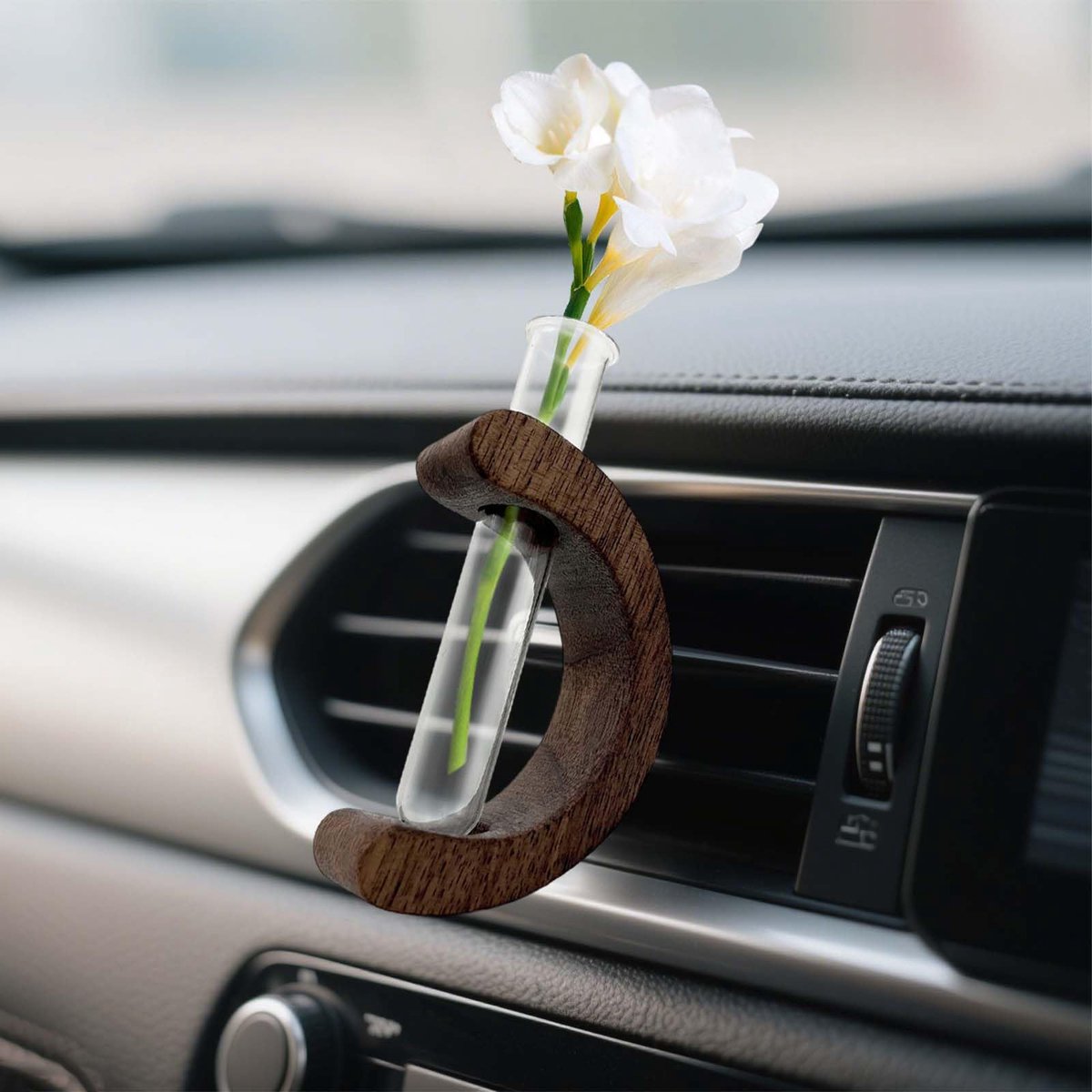 Glazen vaas mini - bloemenvaas met clip - decoratie voor luchtinlaten - stijlvolle bloemenstandaard - SnelShoppen