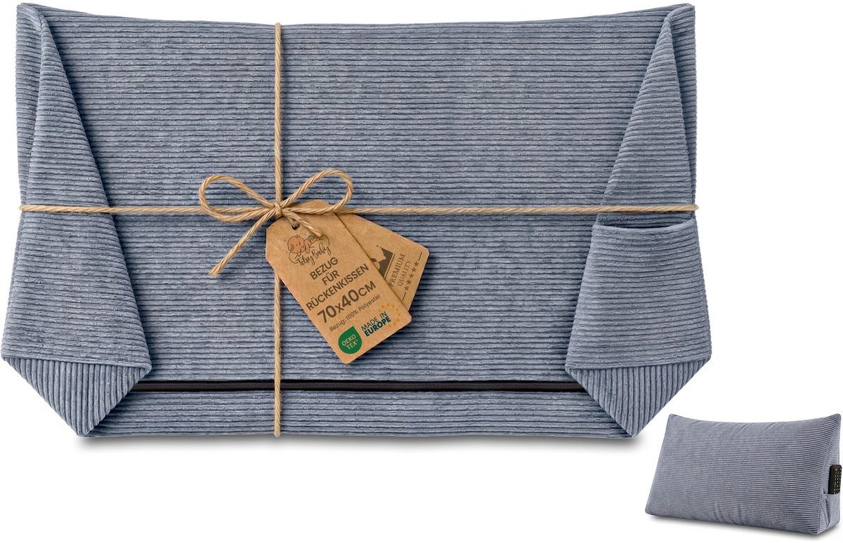 Hoes voor wigkussen/rugkussen van Corduroy, 70 cm breed – overtrek voor leeskussen voor bed, bank en sofa; groot bankkussen en wandkussen; leeskussen/steunkussen voor rugleuning Oeko-Tex Jeansblauw