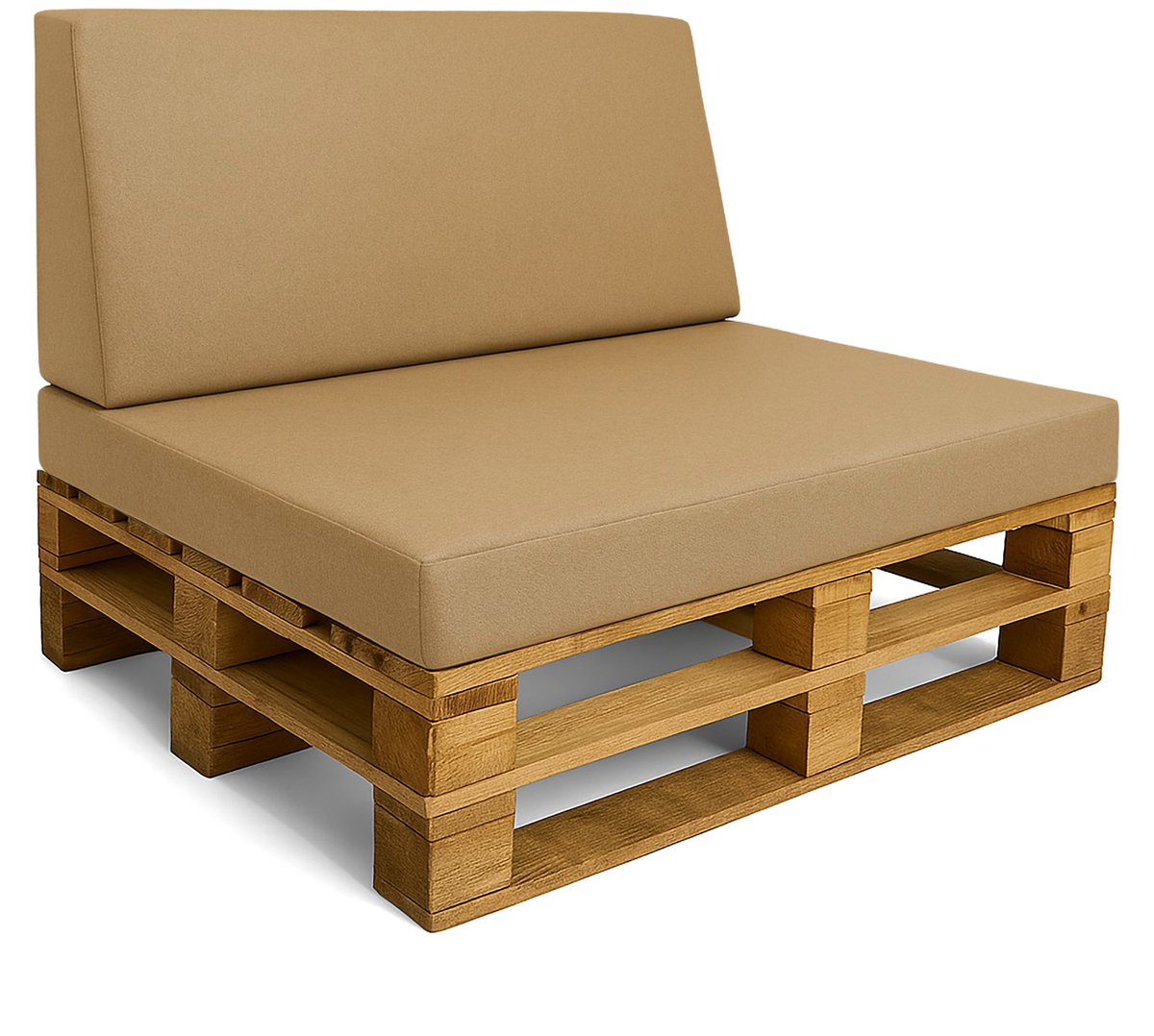 Paletkussens Outdoor Europallet Set: Zitkussen 120x80 cm en Rugkussen 120x40 cm met hoes - Schuimrubber zitkussen voor pallets en palletbank Beige