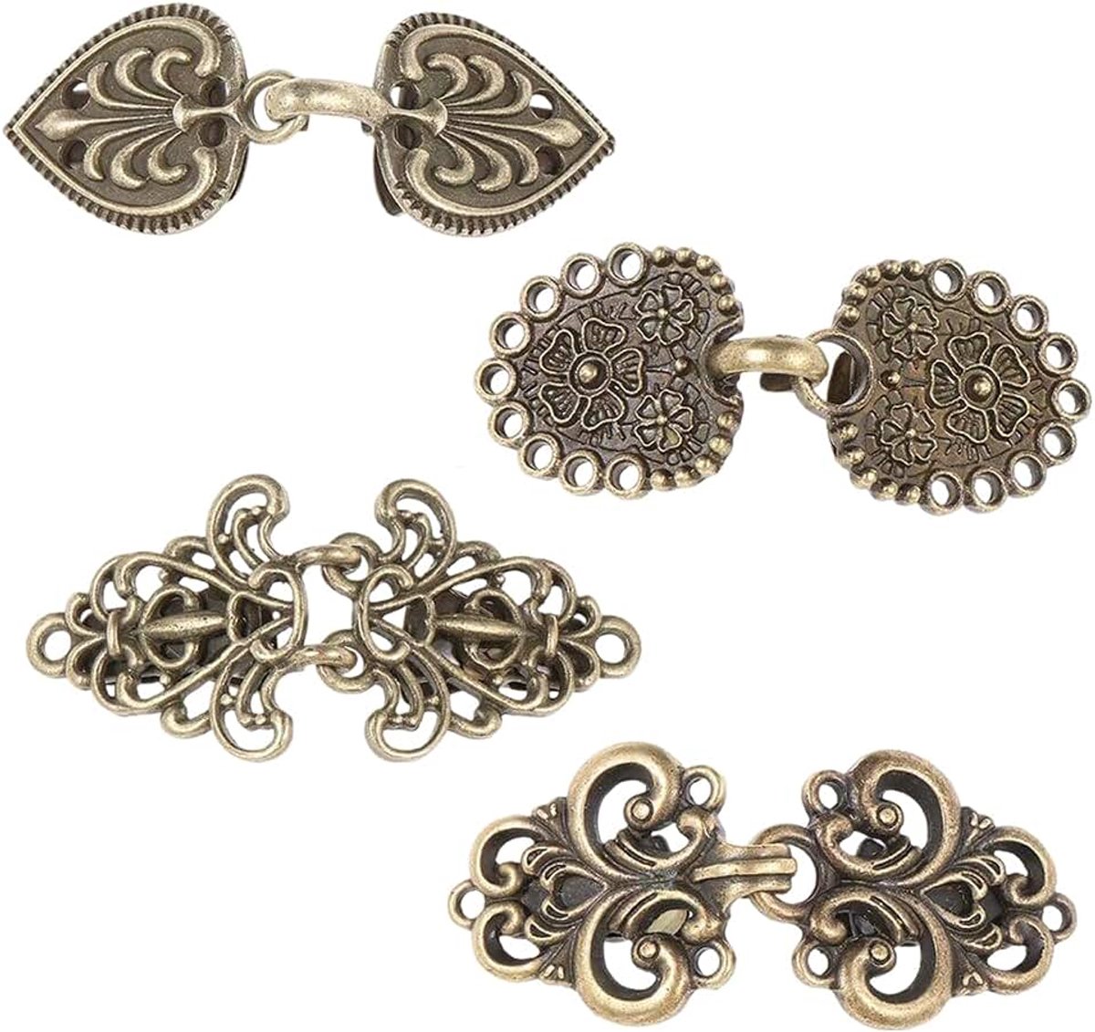 4 stuks metalen vestclip, vintage kraagjurkclips, cinchclip, vestclip, antieke bronzen trui-clip, retro metalen trui-sjaalclip, cape-broches en sjaalspelden