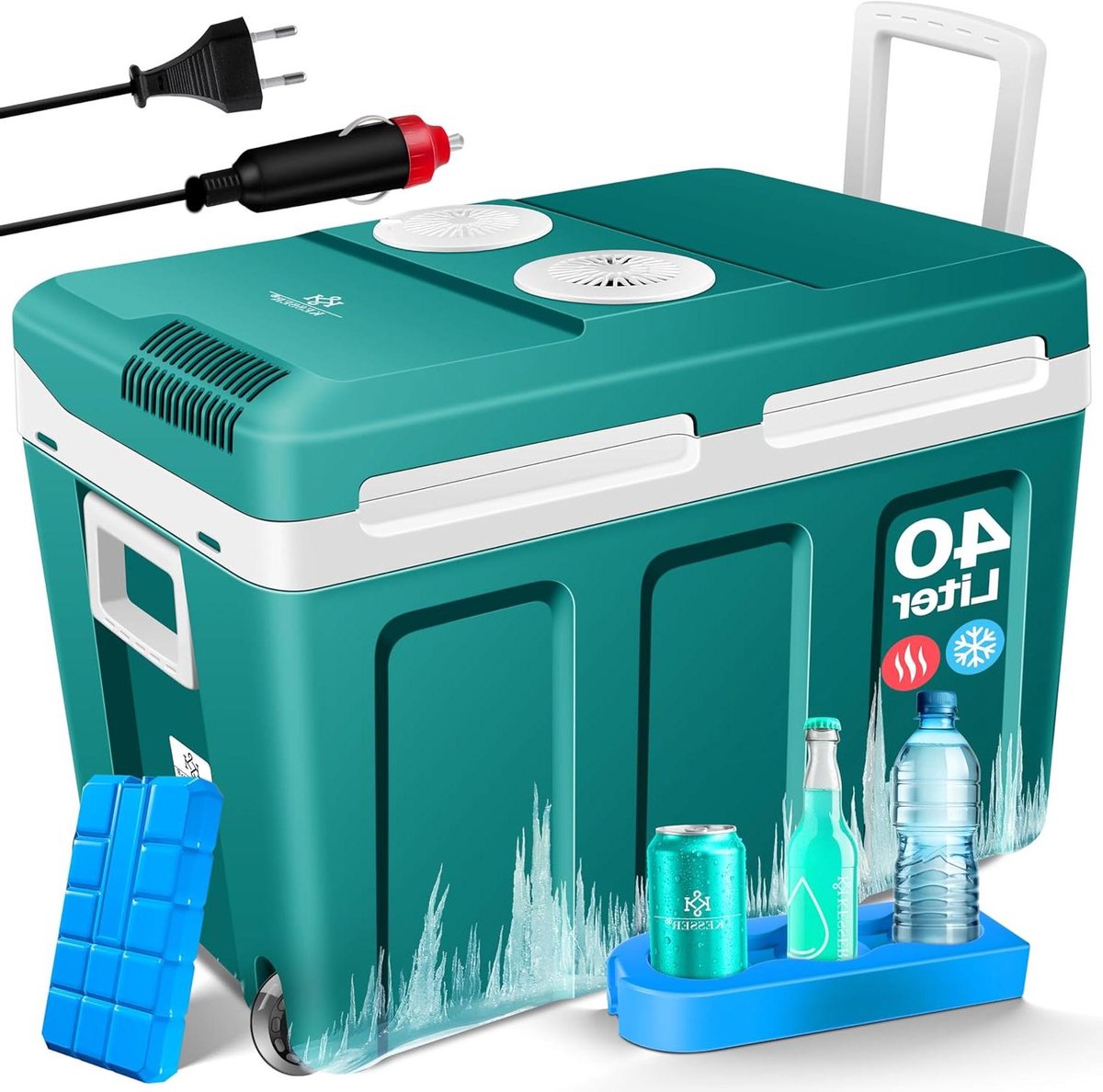Koelbox met wielen - Thermo box - Reizen en kamperen - Koelen en verwarmen - 40 liter - Petrol groen