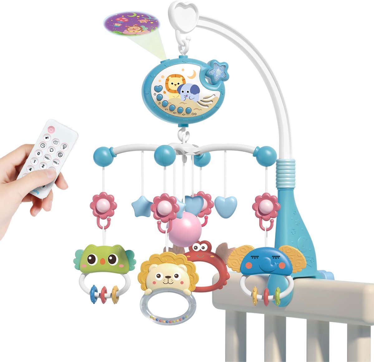 Boxmobiel - Baby Mobiel Met Muziek en met Sterprojectie en Afstandsbediening - Blauw