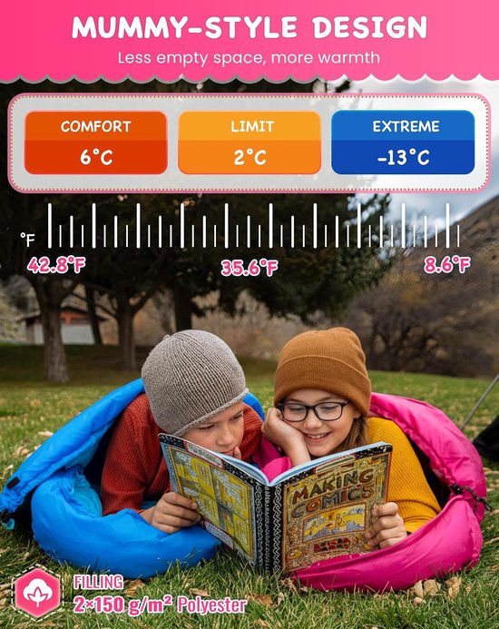 Mummy Slaapzak - Kampeer Slaapzak - Kamperen en Outdoor - Waterdicht en Winddicht - 165x70x45cm - Roze Flanel — afbeelding 2