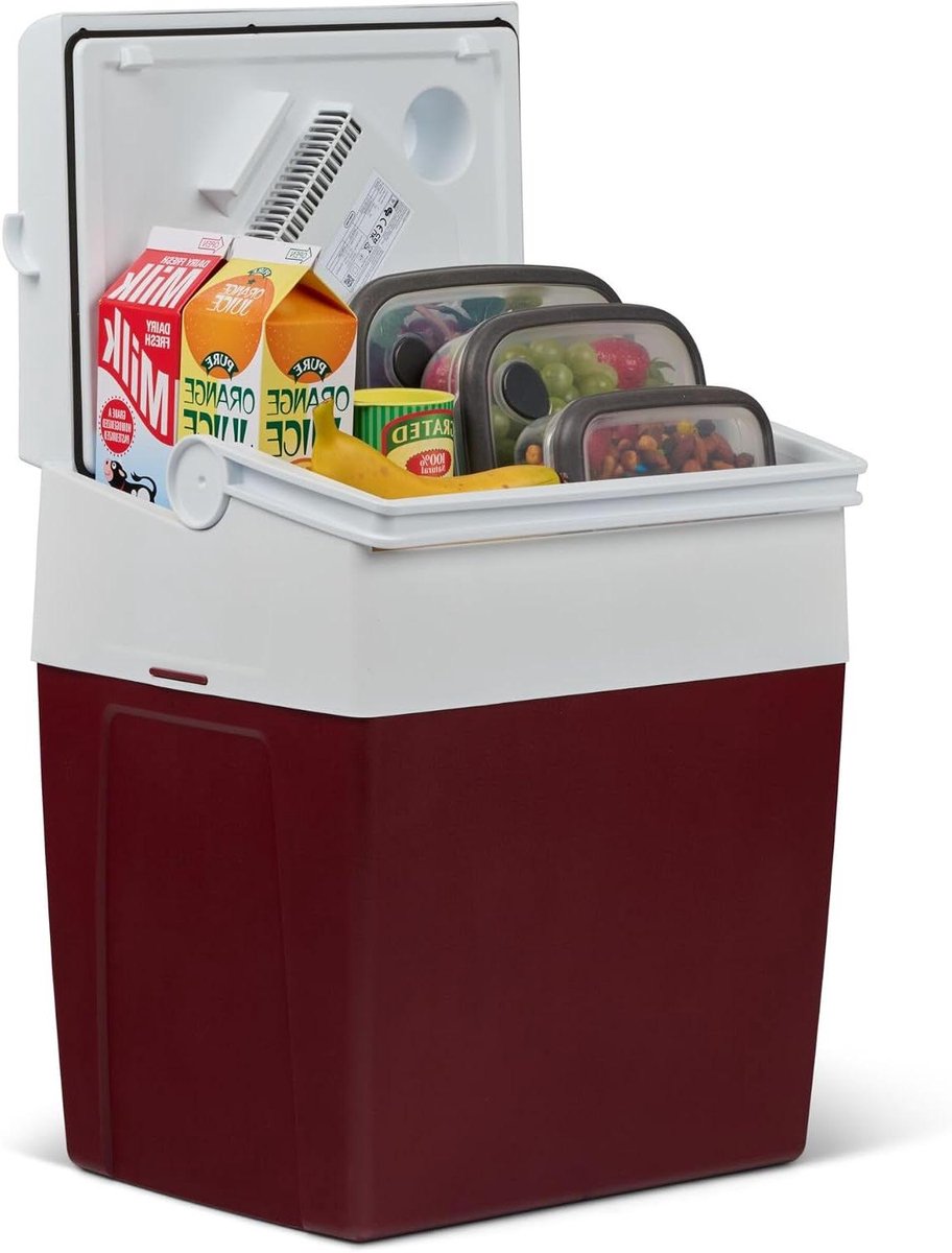 Elektrische Koelbox - Mini Koelkast - Reizen en Kamperen - Flexibele Stroomvoorziening - 26 Liter - Wijnrood