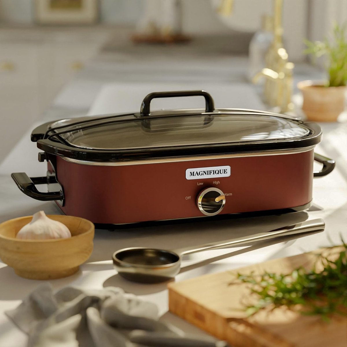 Slowcooker met braadpan - Keukenapparaat - Familiediners maken - Handmatige warmte-instelling - 4 Quarts - Rood – foto 2