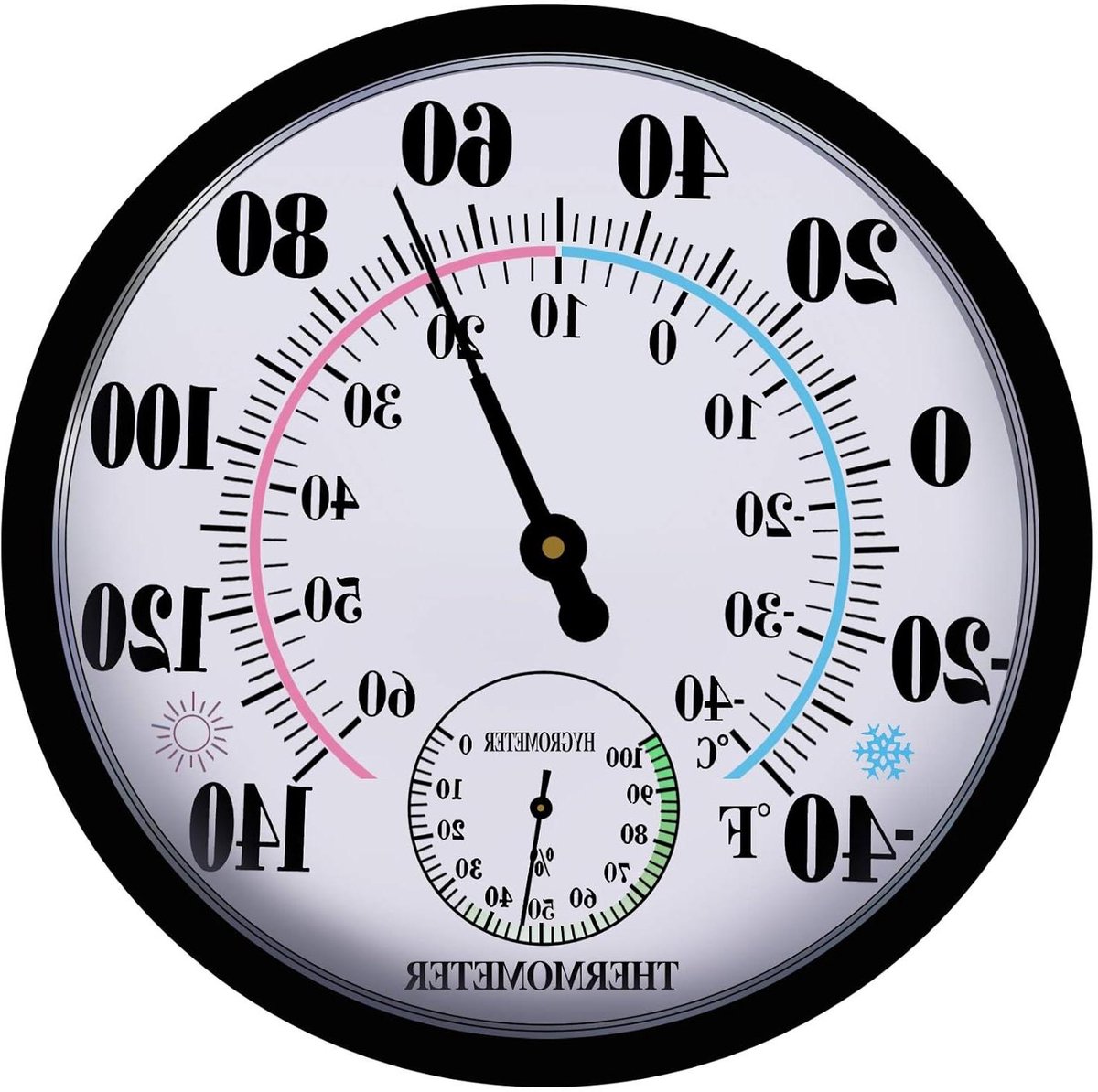 Buitenthermometer Hygrometer - Weerstation Wandthermometer - Weer Monitoren - Geen Batterijen Nodig - 25.5 cm Diameter - Zwart