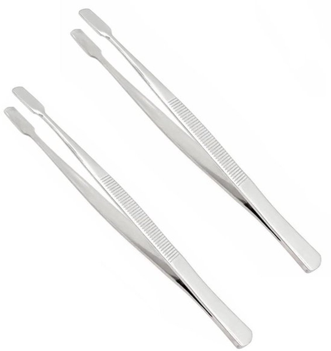 Pincet Roestvrijstaal - Platte Kop - Set van 2 - Geschikt voor Postzegels - Knutselen - Afmetingen 11 cm x 0,7 cm - Tweezers