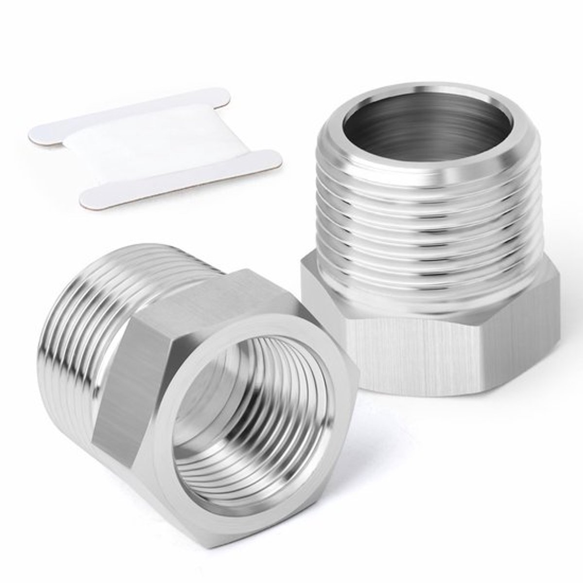 Reducer met zeskantbushing - Roestvrij staal - 2 stuks - Adapterfitting - 1/2" naar 3/8" - Geschikt voor leidingen - Kwaliteit