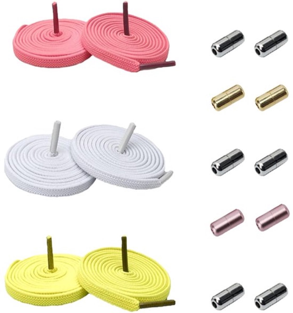 Veters Elastisch 100 cm - 3 Paar Veters - Metalen Capsules - Geschikt voor Sportschoenen - Eenvoudig te Bedienen - Duurzaam Materiaal - Schoenveters