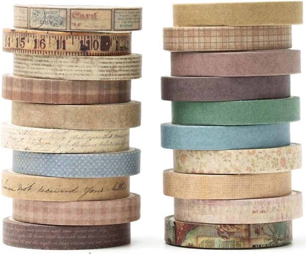 Vintage Washi Tape Set - Decoratieve Plakband voor Doe-het-zelf - 20 Rollen