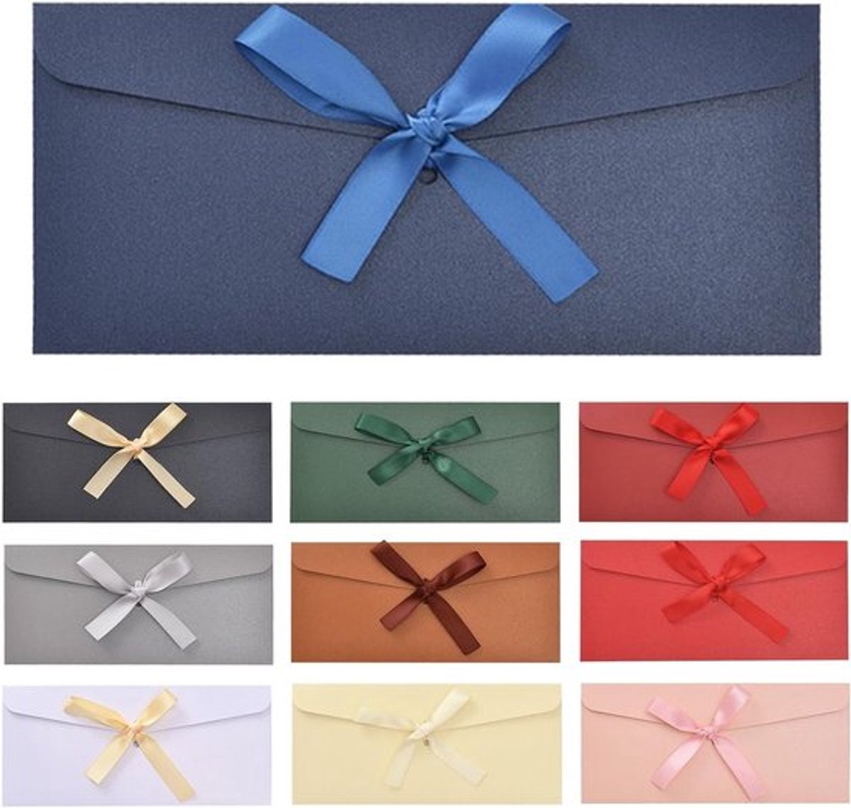 Pakket van 10 Kraft papieren enveloppen met lint - Vintage gekleurde enveloppen voor uitnodigingen en kaarten - 22 × 11 cm - Ideaal voor verjaardagen, bruiloften en feestdagen.