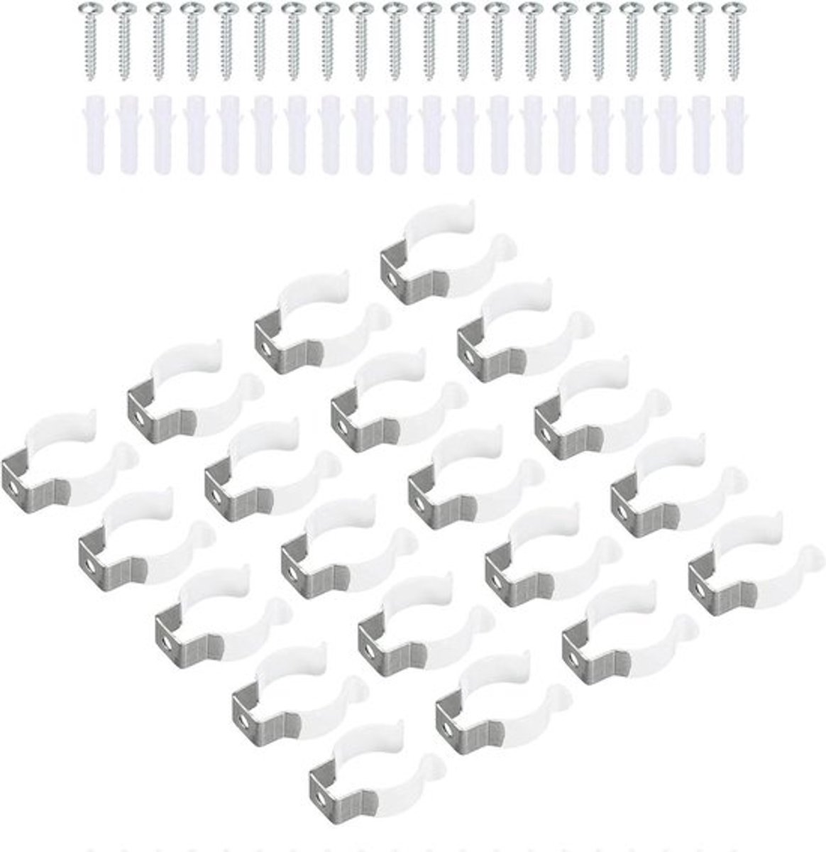 LED Gloeilamp Houder Beugel - Montagebeugel Ondersteuning - Roestvrij Staal - Fluorescerende Buis - Schroef Pijpklemmen - Veerhouder Tool - Clips - Geschikt voor T8 - Wit Pack van 20