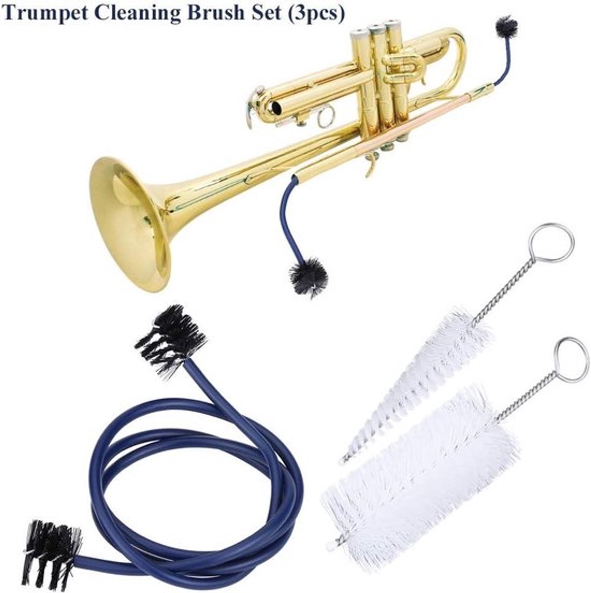 - Trompet - Reiniging - Accessoires - Onderhoud - Schoonmaken - Geschikt voor alle merken - Zwart - Muziekinstrument - Reinigingstools - Trompet mondstuk - Ventiel - Borstel - Vervanging reinigingsborstelset
