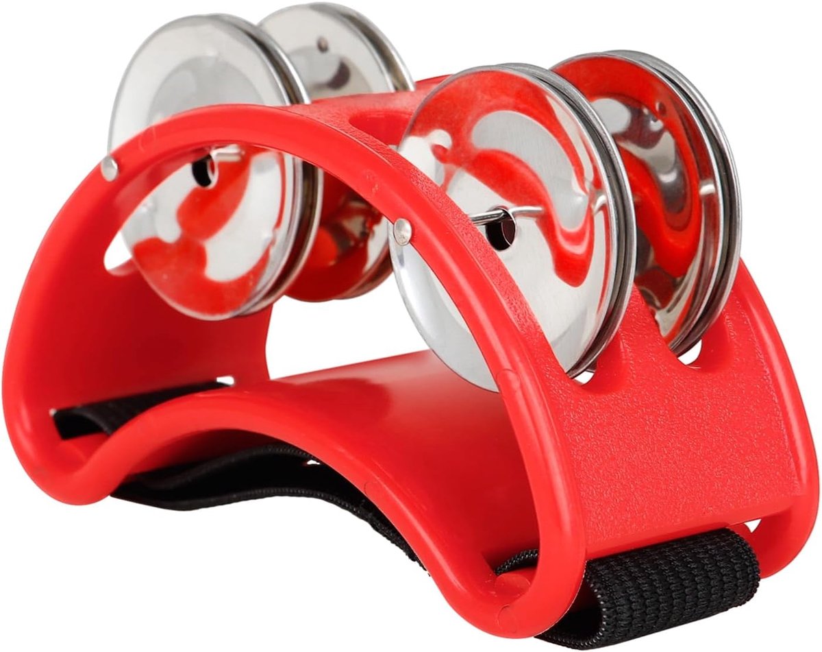 Voet Tamboerijn, Percussie -instrumenten Voet Percussie Tamboerijn Muziekinstrument met 4 Paar Roestvrijstalen Jingles en Elastische Band voor Cajon (rood)