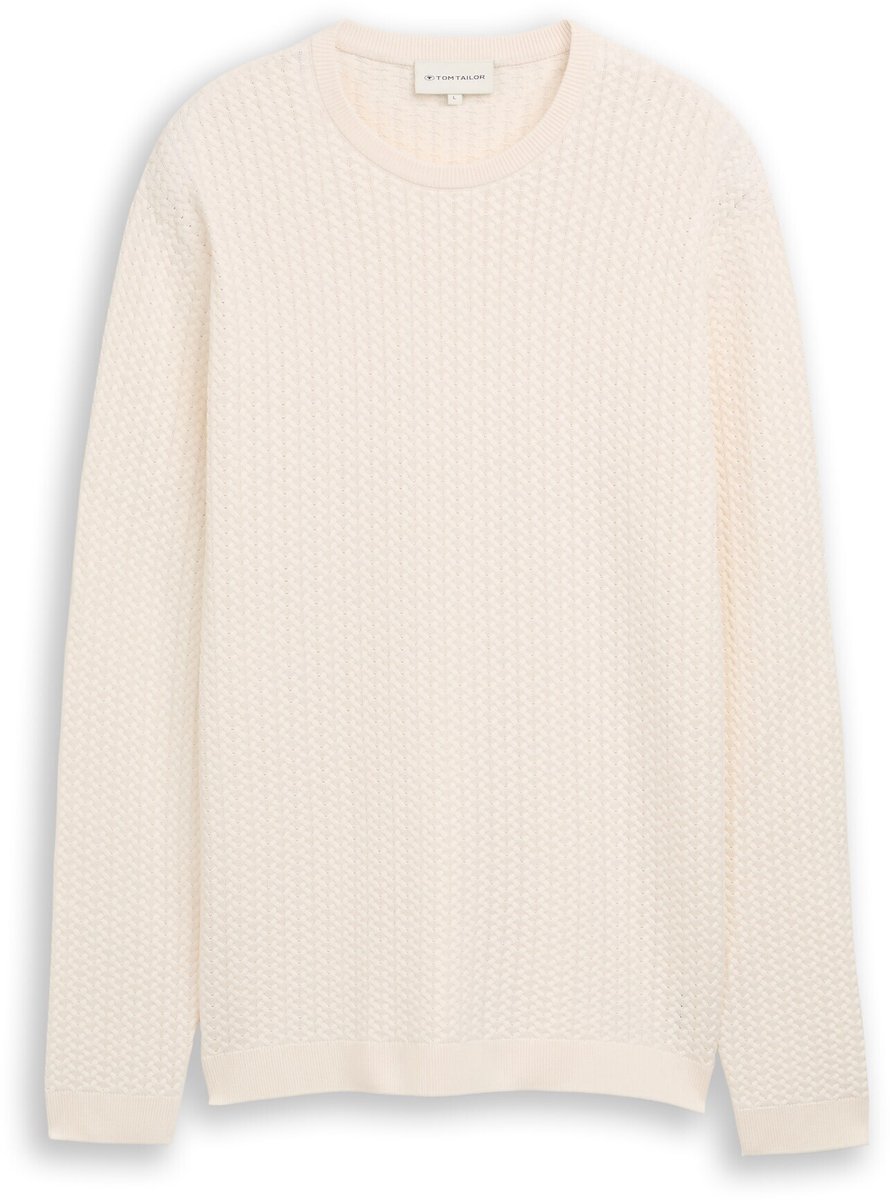 Tom Tailor - Gebreide trui met kabelpatroon - Maat XXL - Gardenia White