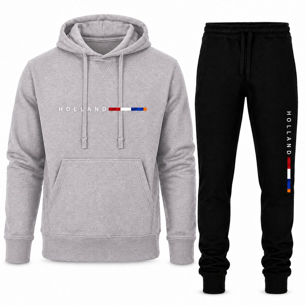 Trainingspak Heren - Joggingpak met Hoodie en Sportbroek - HOLLAND Design - Katoen - Lichtgrijs - 3XL