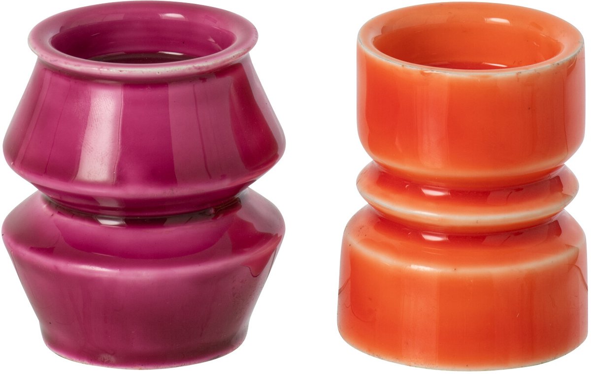J-Line Kandelaar - ijzer - oranje/fuchsia - assortiment van 2