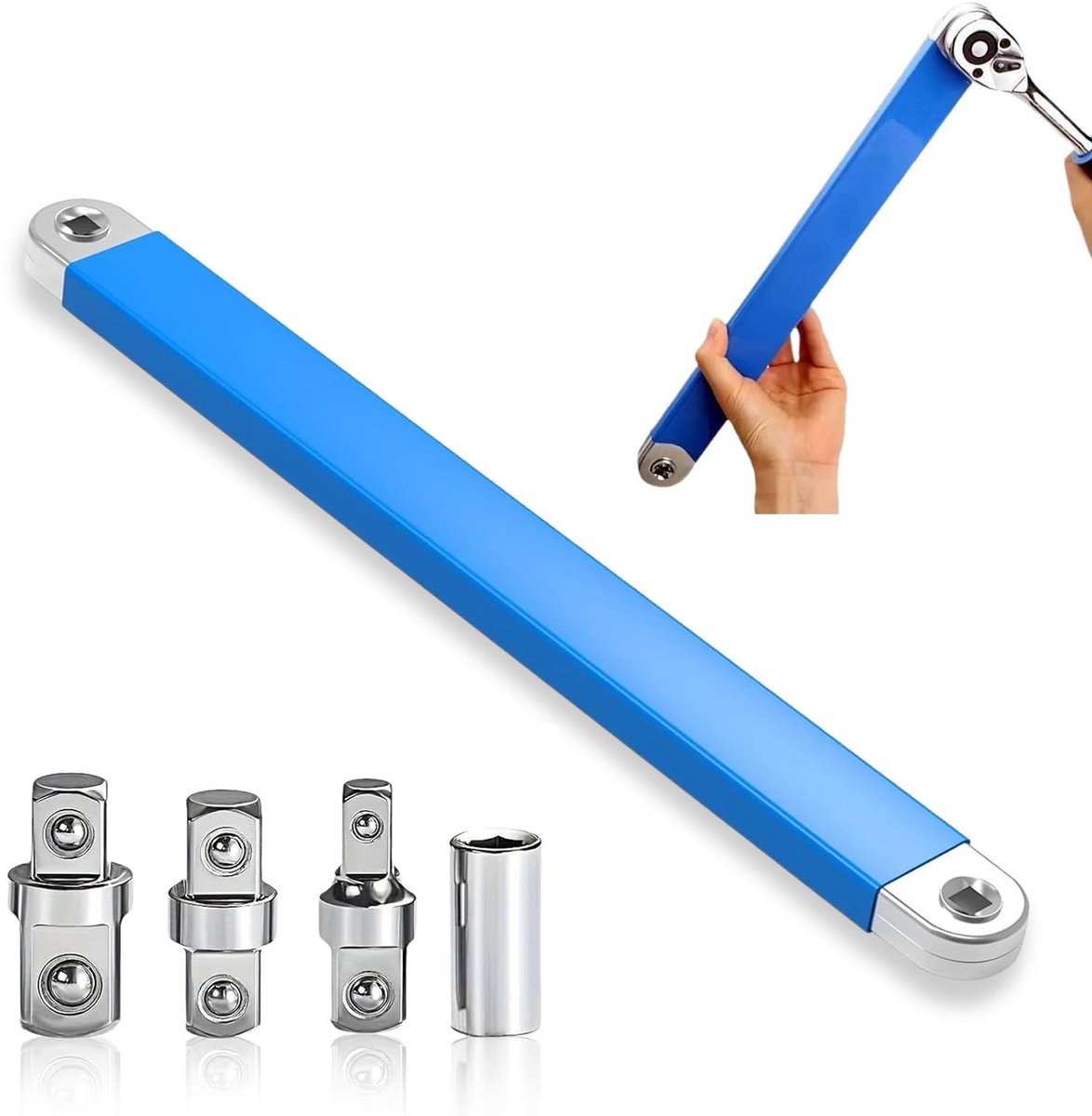 Verlengsleutel, offset verlengsleutel, gebogen verlengsleutel met 1/2", 1/4" en 3/8" inch aandrijfadapter, ratelverlengset voor monteurs, garageambachtslieden
