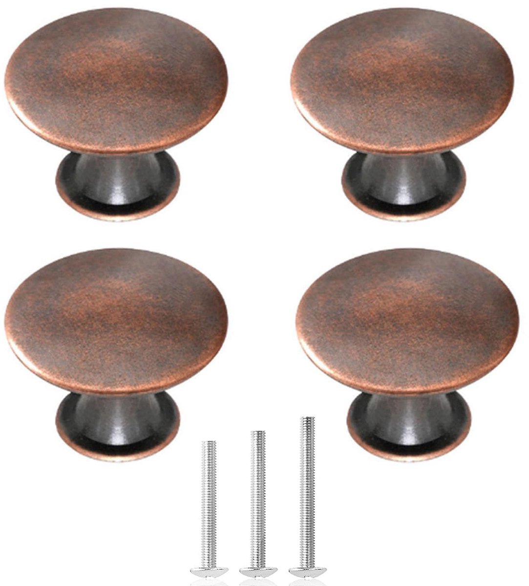 4x Koperen ladeknoppen, oliebrons kastknoppen, ronde antieke bronzen dressoirdeurknoppen 30 mm (rood/koper)