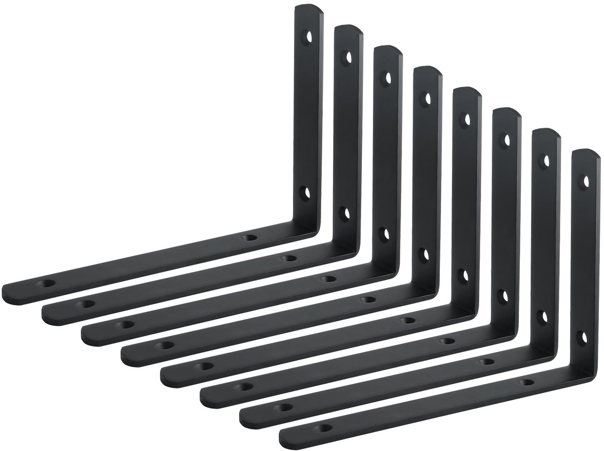 8 Stks Hoek Brace Rechts Hoek Beugel Drijvende Heavy Duty Wandopknoping Support Shelf, RVS Mat Zwart, MCJM003B-8P