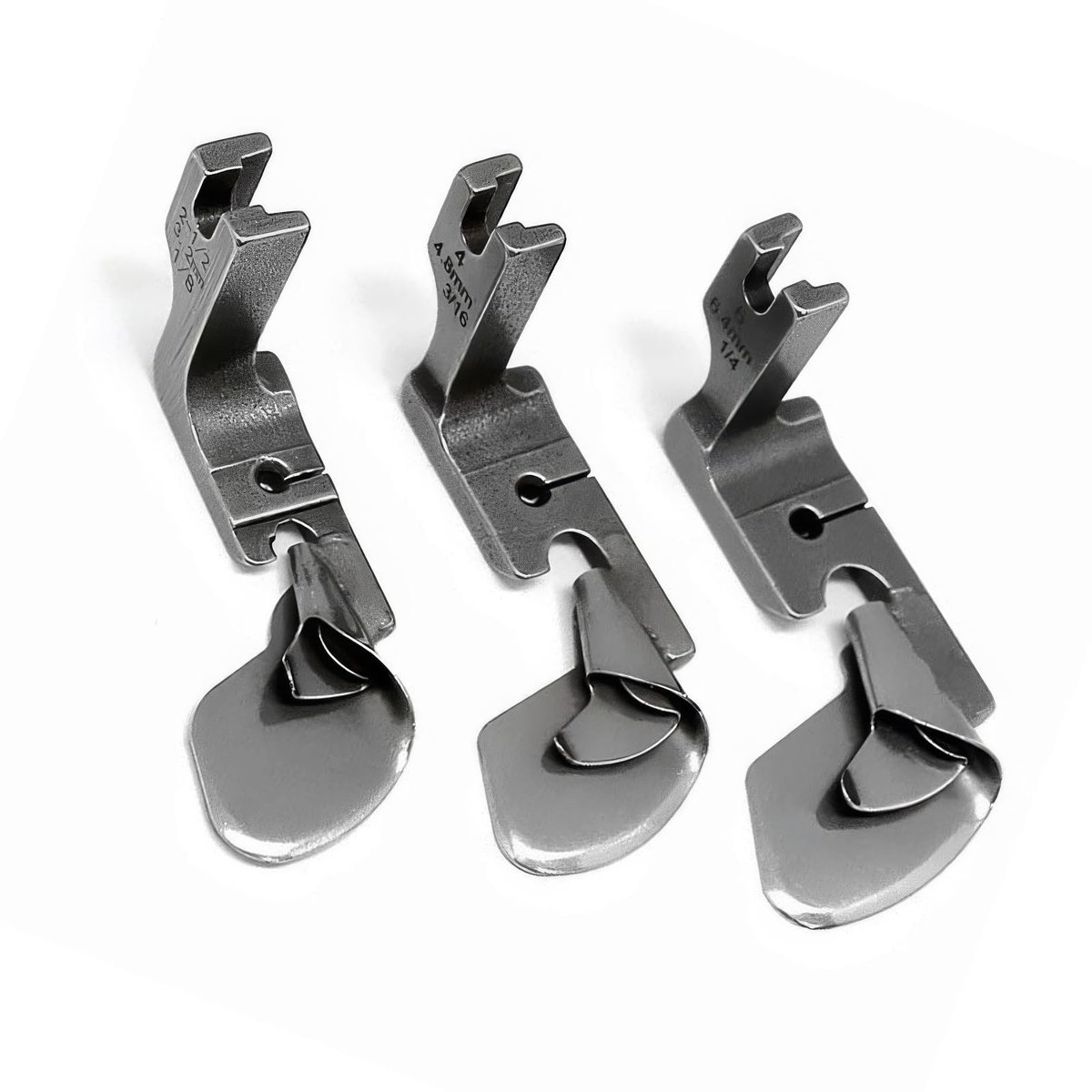 naaimachine naaivoet 3 stuks set, 3 verschillende gebogen scroll hemmer (1/8", 3/16", 1/4") voor krimpen, compatibel met Brother JUKI CONSEW Singer