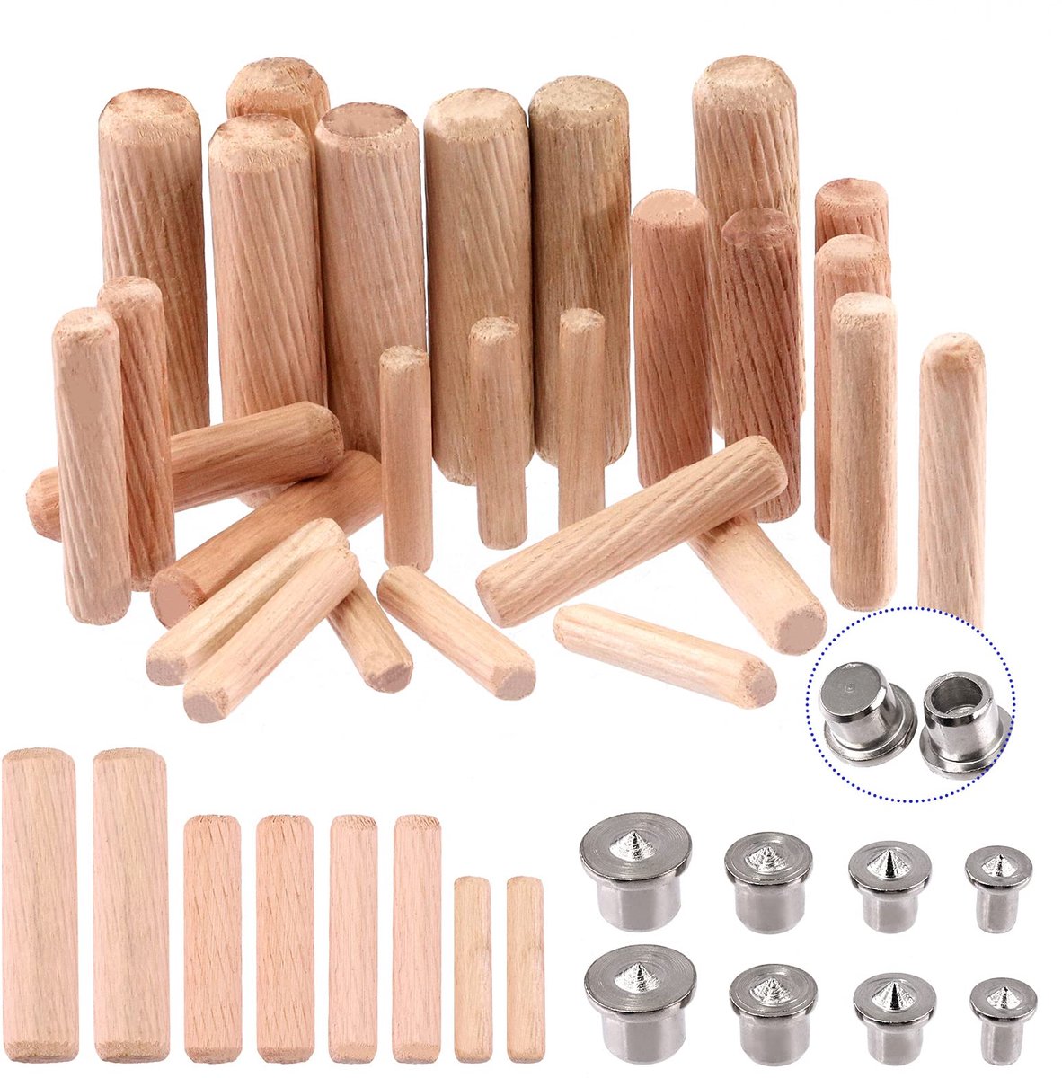 508Pcs 1/4" 5/16" 3/8" 1/2" Houten Dowel Pins Afgeschuine Enden Geglitste Dowel Met 6/8/10/12MM Stevige Holle Dowel Tenon Center Transfer Plugs Set