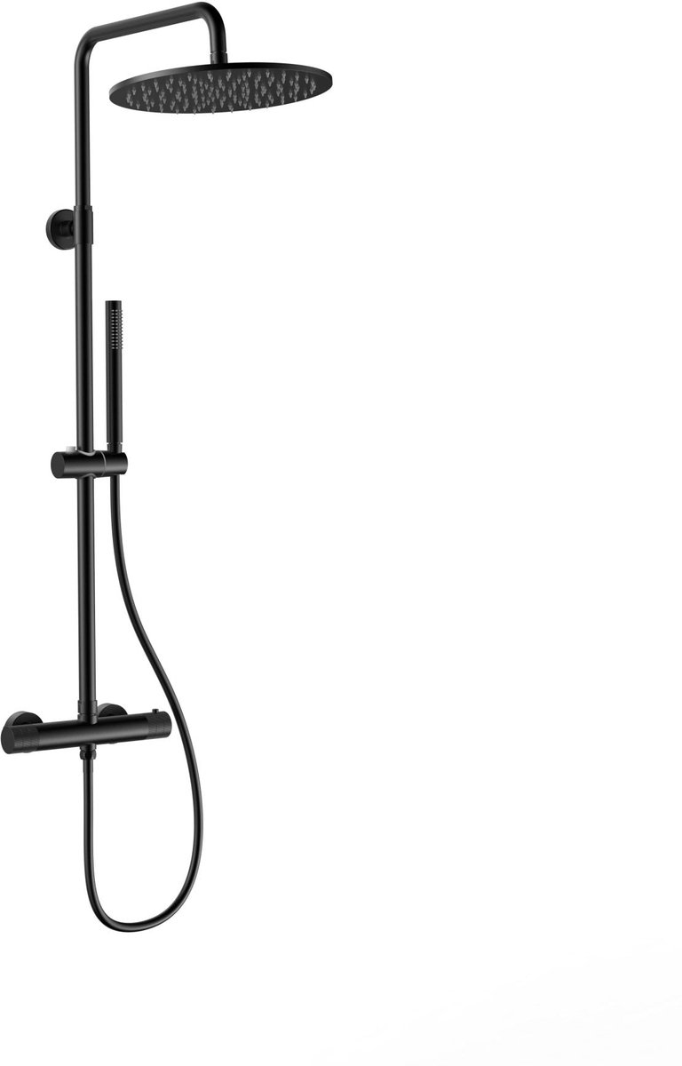 Aloni STRIA regendoucheset thermostatisch – Cool Touch – hoofddouche 30 cm – opbouw – ribbelstructuur knoppen – mat zwart PVD
