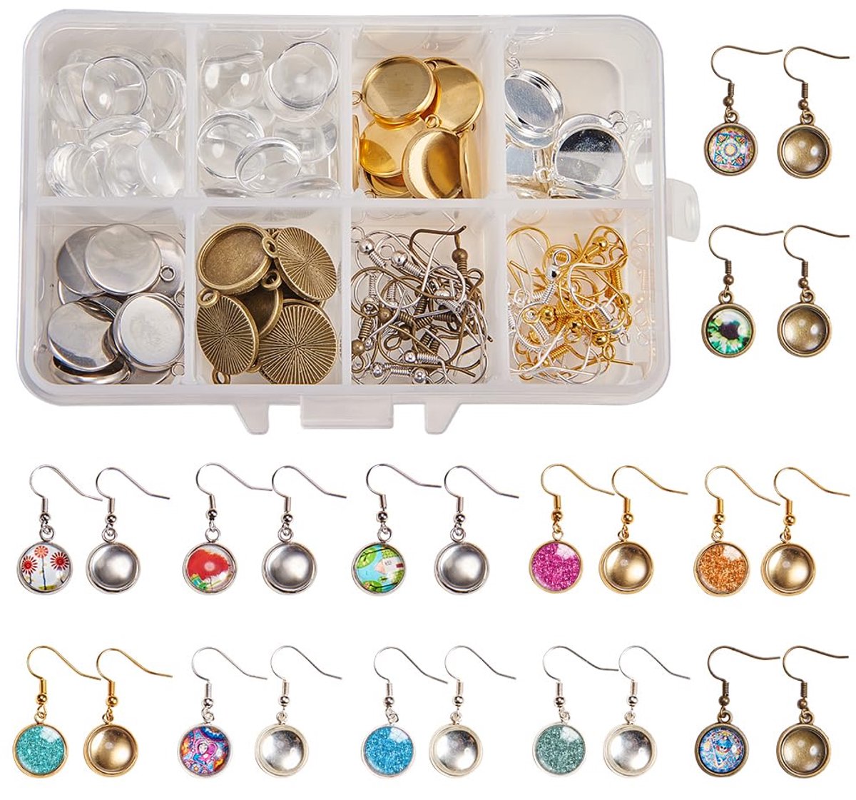 Cabochon Oorbellen Maken Kit 40 stks Oorbel Bezel Oorbel Instellingen & 40Pcs 12mm Helder Glas Cabochons Oorbel Haken Voor Vrouwen Volwassenen DIY Oorbel Sier