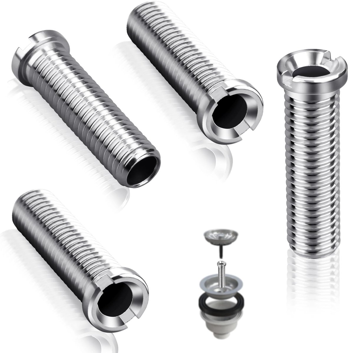 4 stuks 45 mm holle spoelbakschroeven - roestvrij staal - diameter 12 mm - voor ventielafvoer met 1,5" en 3,5" - accessoires voor keukenspoelbakken