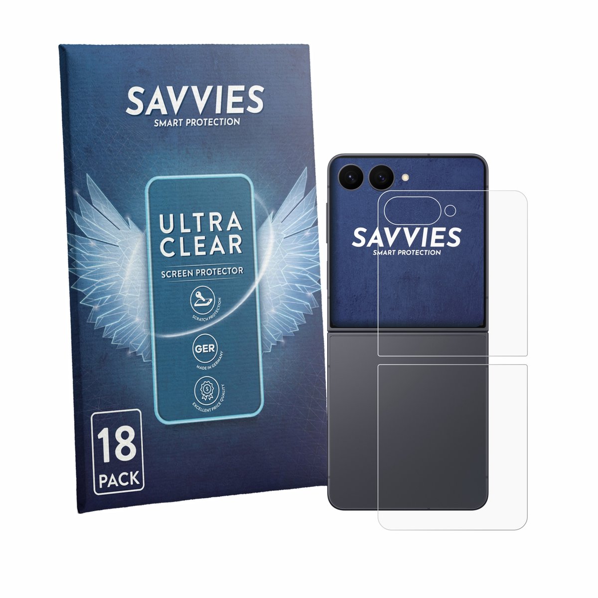 Savvies - Screenprotector voor Samsung Galaxy Z Flip 8 (Achterkant) - Folie Beschermfolie transparant 18 Stuks
