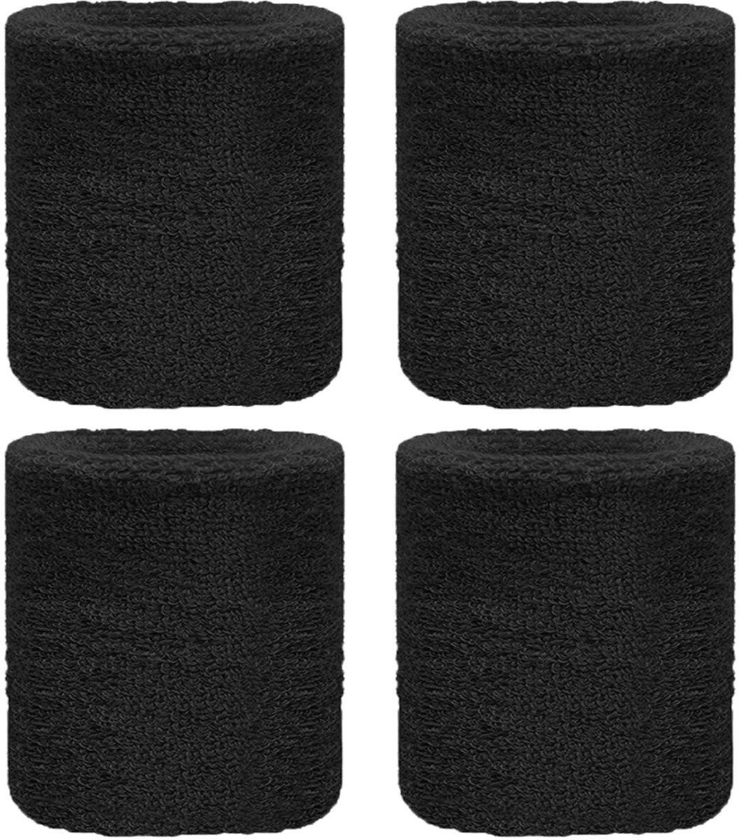 Sport - 4 Stuks - Elastische Katoenen Zweetbanden voor Heren en Dames - Set voor Fitness, Hardlopen en Basketbal - Zwart