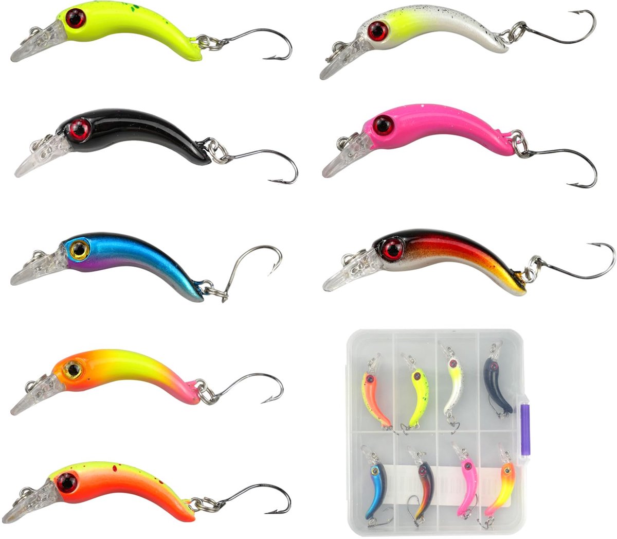 8 stuks forel wobblerset visaas set kunstaas wobbler forel met enkele haken voor gebruik in zoet water, zout water, forel, baars