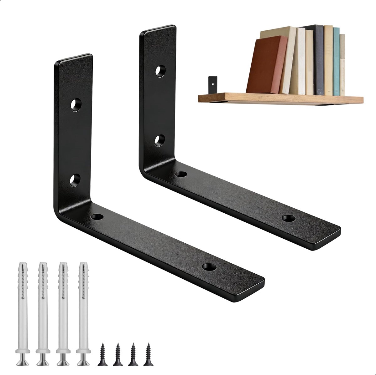 plankhouders, set van 2, plankhouder, L-vormig, onzichtbaar, plankdrager, verbrede stalen constructie voor kantoor, keuken, woonkamer, badkamer, zwart, 145 mm