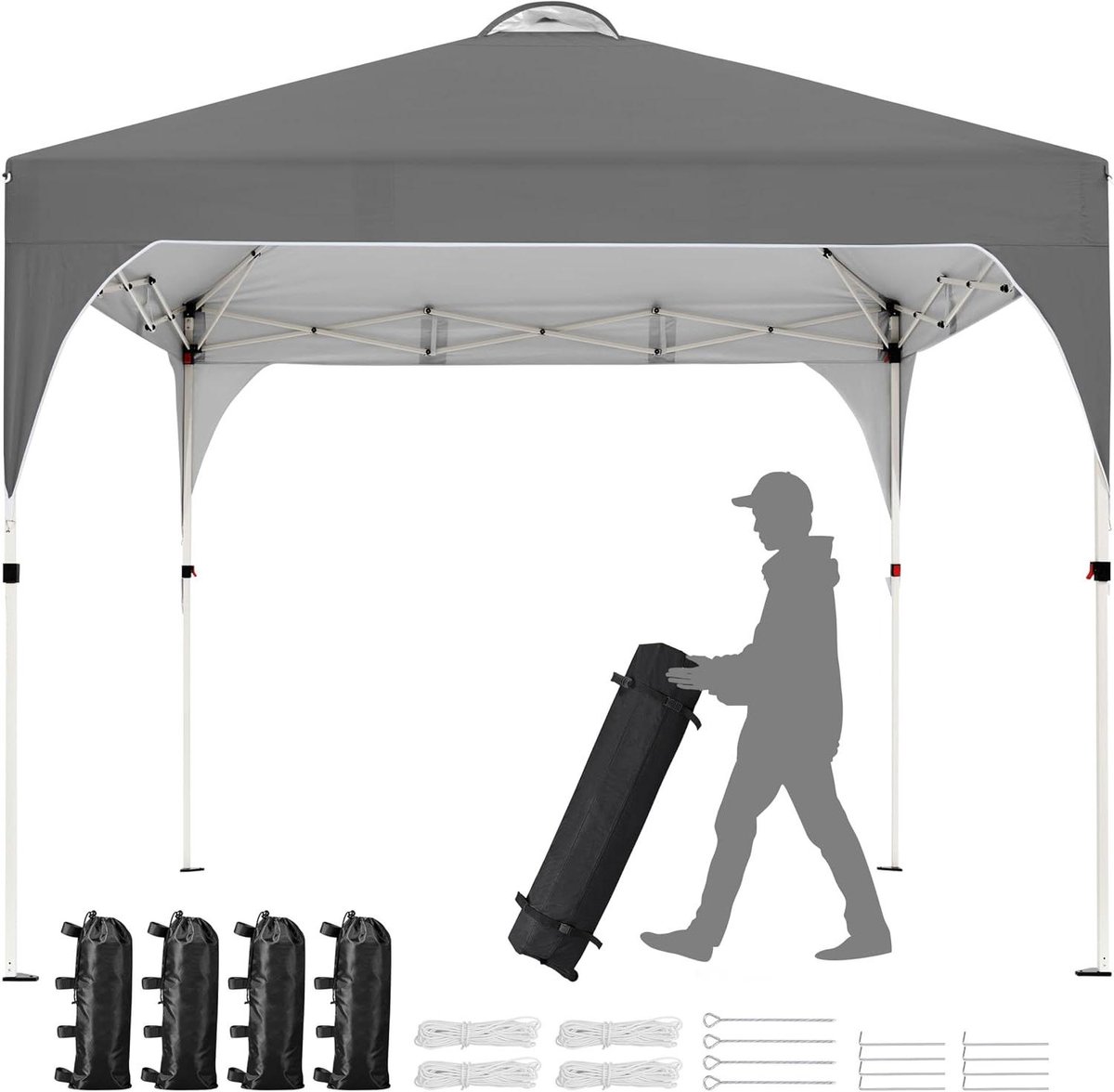 Vouwpaviljoen - Pop-up tent - Feestelijke buitenactiviteiten - In hoogte verstelbaar - 3 x 3 meter - Donkergrijs