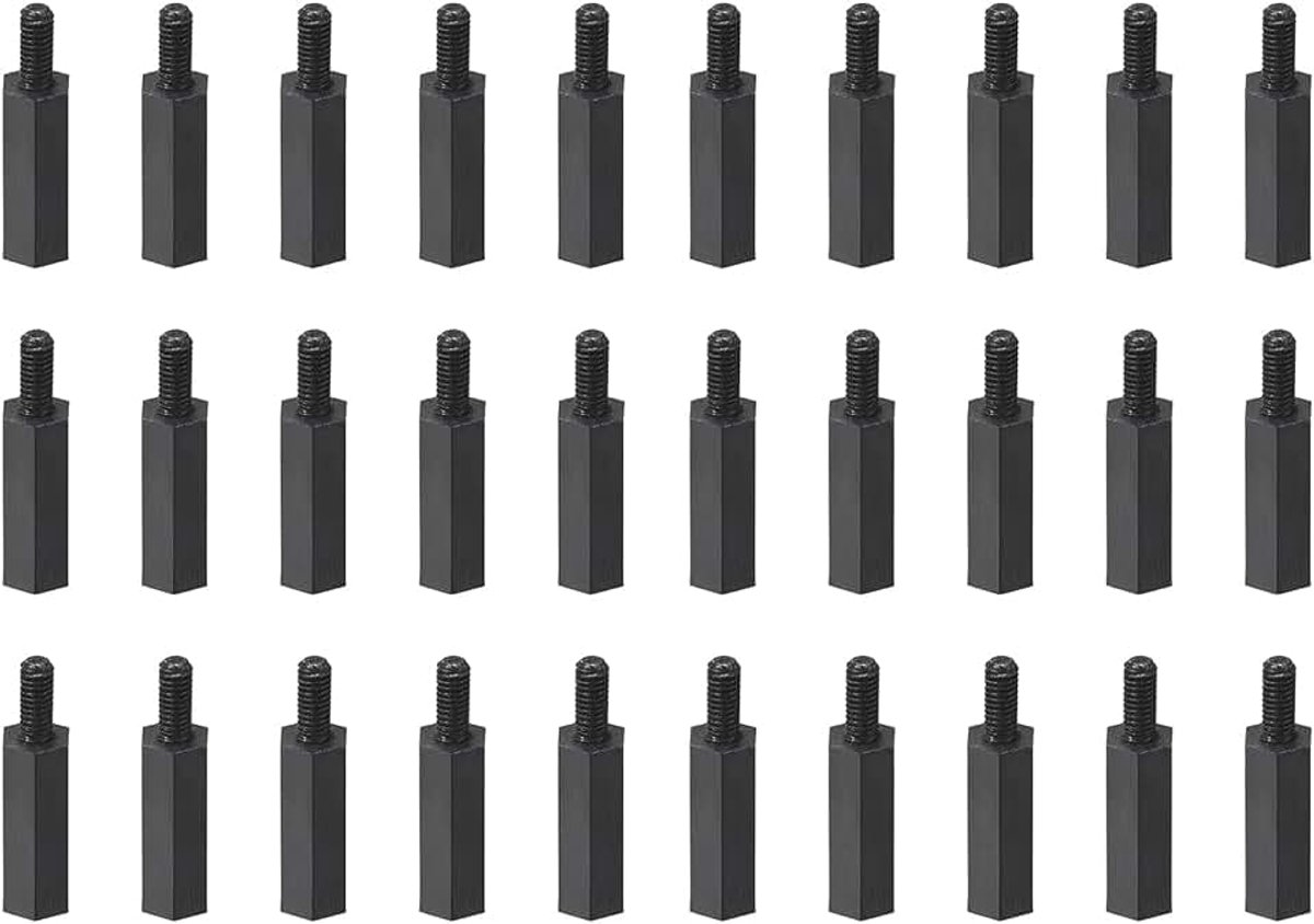 30 stuks M2.5 afstandschroeven, nylon zeskant-PCB-afstandhouders met hoog isolatieeffect, houden de hoogte consistent, geweldig voor moederbord (zwart, 15mm+6mm)
