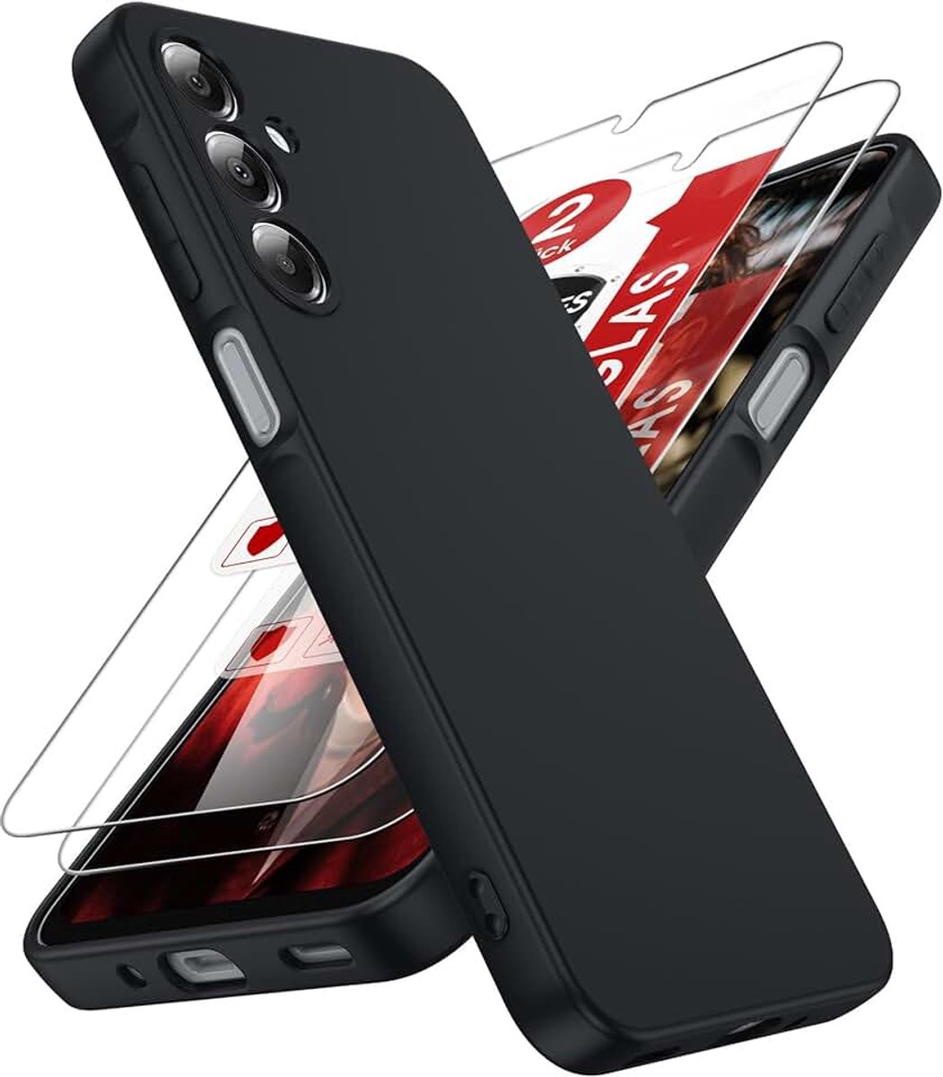 Beschermhoesje voor Samsung A16 5G/4G, 2 stuks, zachte beschermhoes van TPU-siliconen, ultradun, schokbestendig, met camerabescherming, zwart