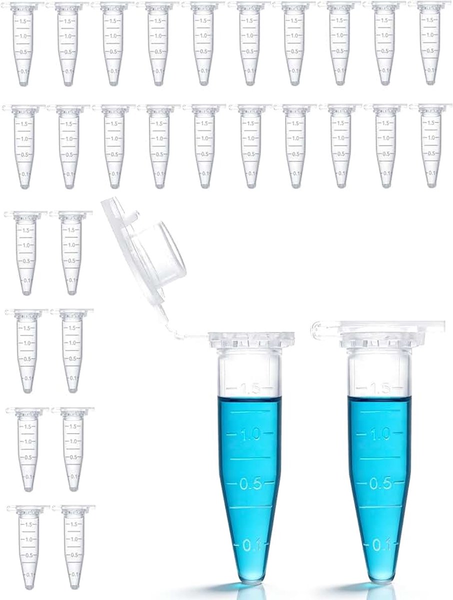 60 stuks monsterbuisjes van 1,5 ml, kunststof centrifugaalbuisjes, stoffen capsules, reactievaten, conische microcentrifugebuizen, koks-buisjes, transparante capsules, leeg voor laboratorium