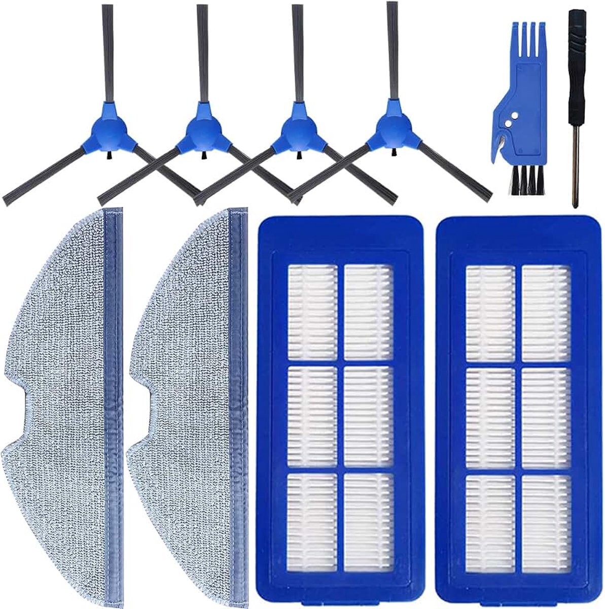 Onderdelenset voor Eufy RoboVac G10 Hybrid, G30 Hybrid robotstofzuiger. Inclusief 4 zijborstels, 2 filters, 2 wasbare dweildoeken en 2 gereedschappen.