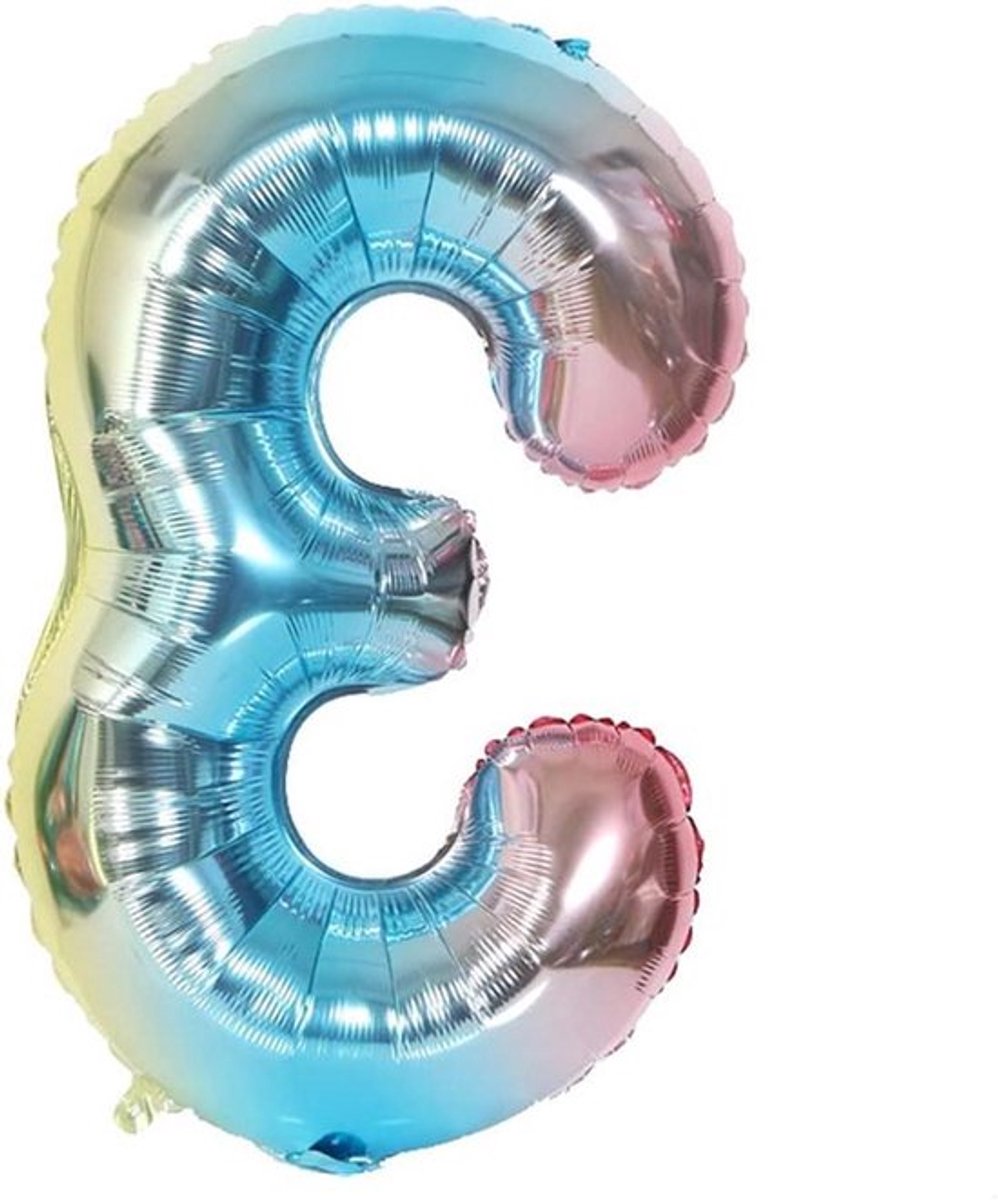 - Folie ballon regenboog gradiënt cijfer bal - Kleurrijke bruiloft verjaardag partij decoratie - Nummer 3 - Geschikt voor 32 inch aantal ballonnen